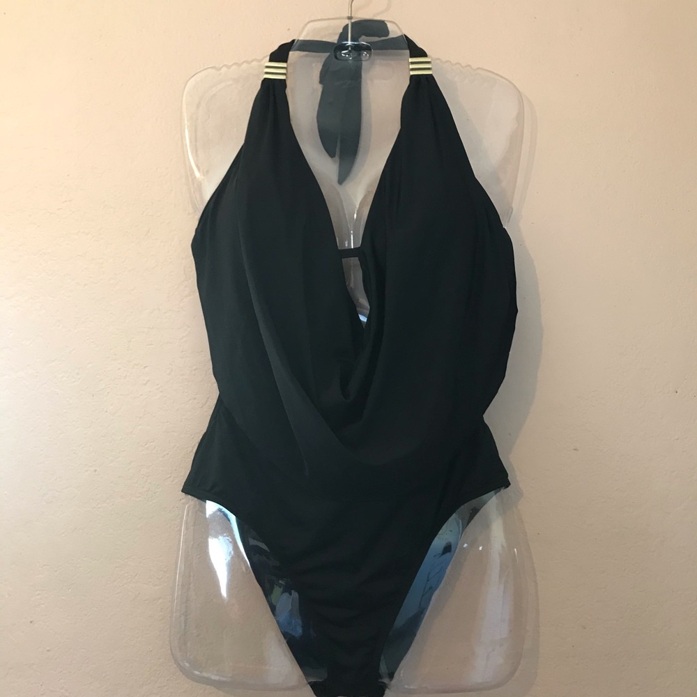 NWOT Bar III Black Halter One-Piece Swimsuit